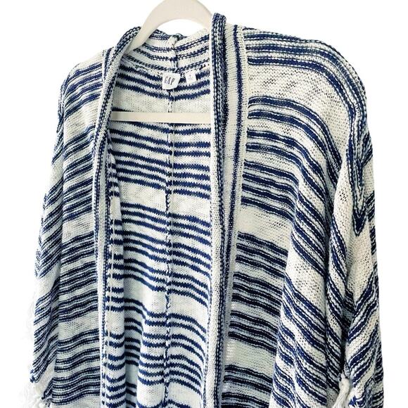 GAP Sleeveless White/Navy Stripe Sleeveless Fringed Cardigan Size S (fits L) - Picture 2 of 6